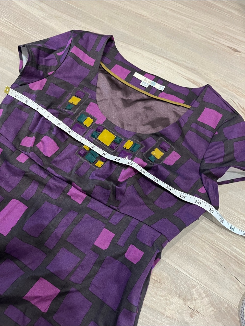 Boden Purple Geometric Midi Dress with Embellished Neckline - Picture 6 of 9